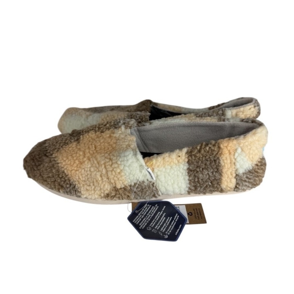 TOMS Womens Alpargata Brown Multicolor Plaid Faux Shearling Slip On Shoes 9.5
